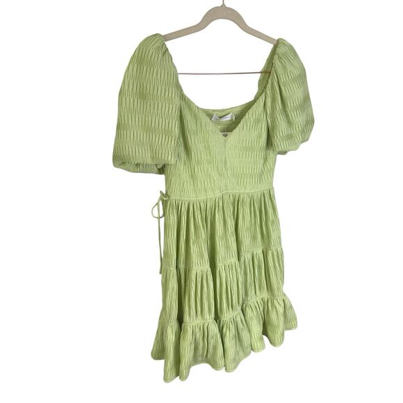 Jonathan Simkhai Cadence Plisse Dress Puff Sleeve Tiered Coastal Prairie Sz 2 - Picture 5 of 11